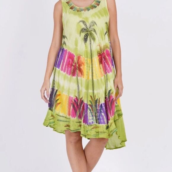Sleevesless Summer Dress L ,cover up, Sundress Green Semi Sheer Casual - Picture 8 of 8
